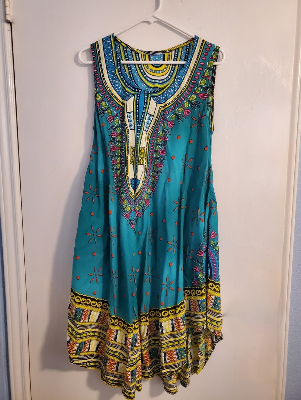 Turquoise Printed Sleeveless Boho Dress